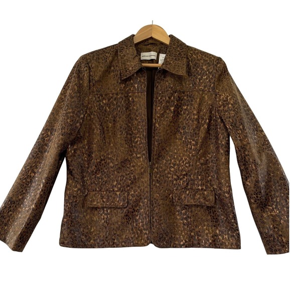 Alfred Dunner Animal Print Blazer Women Jacket Pockets‎ Full Zip Brown Size 16 - Picture 1 of 10